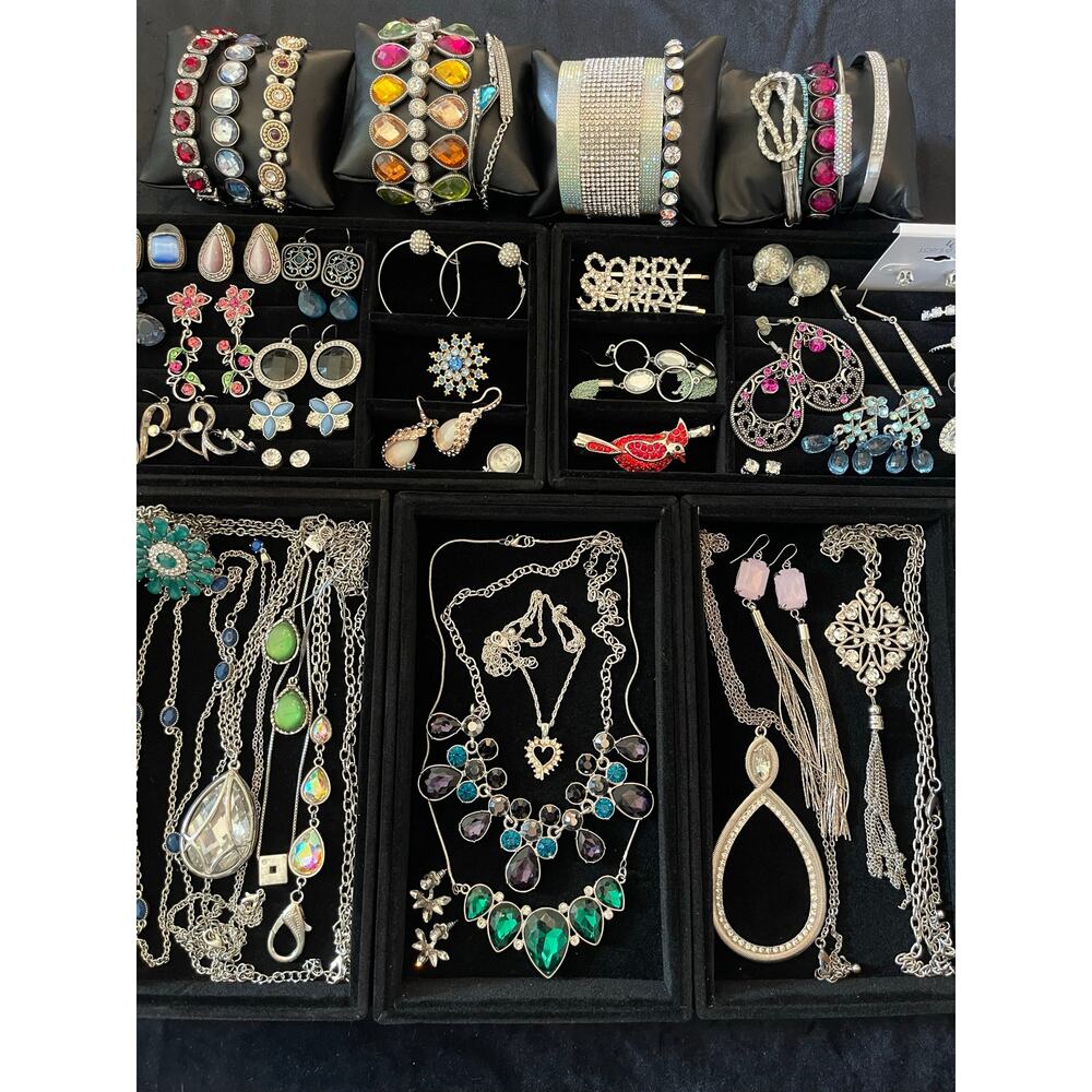 Vintage Estate Large 1.52lb 49pc Rhinestone Earring Necklace Bracelet Bundle Lot
